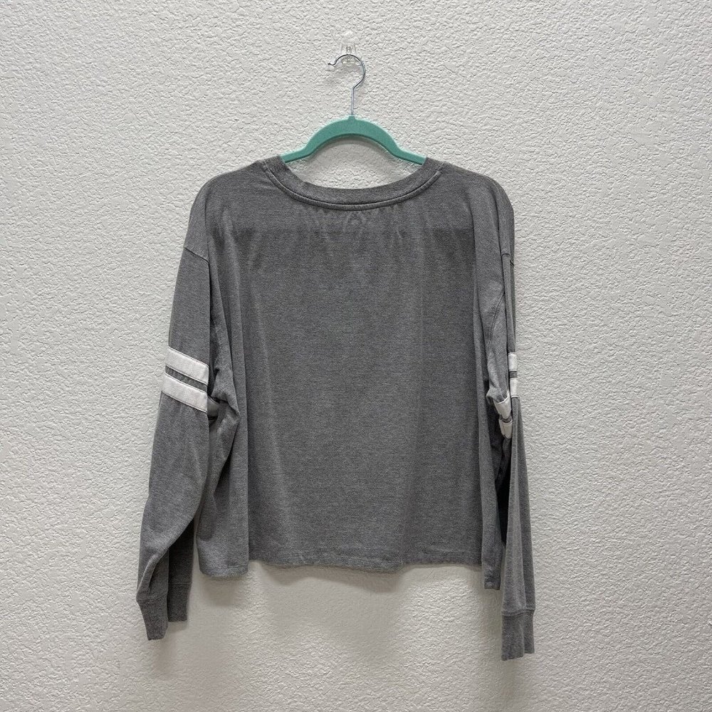 SO Womens Juniors XXL Top Shirt Pullover Relaxed Gray Cropped Striped Sleeve